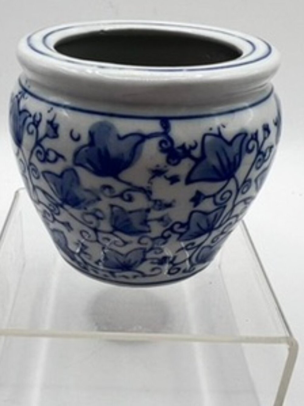 Vtg China Blue And White Mini Chinoiserie Planter Votive Candle Holder 2 1/2"